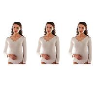 Liabel 3 Camiciola Donna Manica Lunga Lana e Cotone 5121/5036 Cotone sulla Pelle con Ricami Assortiti
