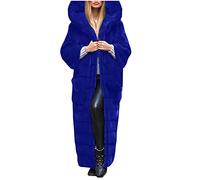 liaddkv Giacca da donna in pelliccia sintetica, lunga pelliccia sintetica, con cappuccio, in peluche, per le mezze stagioni, per l'inverno, in finta pelliccia, tinta unita, elegante, Blu 27, XXL