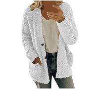 liaddkv Giacca da donna, oversize, invernale, a maniche lunghe, in pile, spessa, calda, per le mezze stagioni, in peluche, con scollo a V, casual, Bianco: 39., XXL