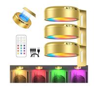 LIAISIMI 3 Pezzi Luce per Quadri Senza Fili con Telecomando, 13 Modalità Colore RGB, Luci per Quadri Senza Fili Ricaricabili con Timer, Magnetic Painting Light per Armadio Pittura Vetrina Scale(Oro)