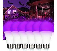 LIAISIMI Lampadina nera UV da 9 W, luce viola, E27 Black Night Light Bulb 395 nm Black Light Light for Body Paint, Children's Birthday, Halloween, feste, discoteca per club, feste (6, white)
