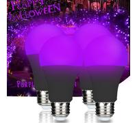 LIAISIMI Lampadina nera UV da 9 W, luce viola, E27 Black Night Light Bulb 395 nm Black Light Light for Body Paint, Children's Birthday, Halloween, feste, discoteca per club, feste (4, nero)