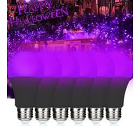 LIAISIMI Lampadina nera UV da 9 W, luce viola, E27 Black Night Light Bulb 395 nm Black Light Light for Body Paint, Children's Birthday, Halloween, feste, discoteca per club, feste (6, nero)