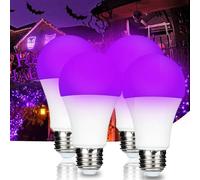 LIAISIMI Lampadina nera UV da 9 W, luce viola, E27 Black Night Light Bulb 395 nm Black Light Light for Body Paint, Children's Birthday, Halloween, feste, discoteca per club, feste (4, white)