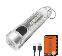 LIAISIMI Mini torcia portachiavi, 400 lm, torcia a LED ricaricabile con luce laterale, 12 modalità con luce laterale UV, rosso, blu, giallo, IPX6 per uso quotidiano, esterno