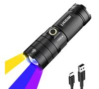 LIAISIMI Torcia 4 in 1 a LED Ricaricabile, Torcia LED Potente 2000 Lumen (Bianco, Giallo, Blu, UV),Display LCD, Zoom Regolabile, Impermeabile, Torcia Campeggio per Pesca, Caccia ed Emergenze