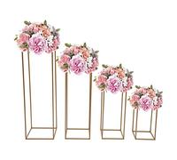 LIAIZE Set di 4 sgabelli per fiori da matrimonio, in acciaio e plastica, con colonna, decorazione da tavolo, rettangolare, in piedi