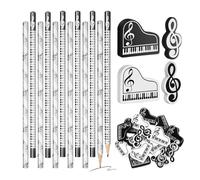 Liakyunf Matite in legno per bambini, matite e gomme da cancellare, divertenti a tema musicale, articoli di cancelleria per la scrittura, schizzi, redazione, lezioni di matematica, studenti elementari