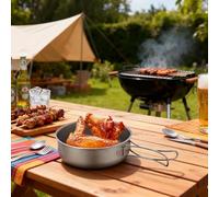 Liakyunf Padella da Escursionismo | Titanio con Manico Pieghevole | Utensili da Campeggio Tegame da Escursionismo,per Cottura su Fuoco Caccia Cucina Domestica