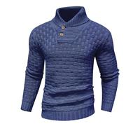 LIAMERHE Pullover Uomo a Collo Alto Aderente Autunno Inverno Maglione Manica Lunga Maglioni con Bottoni Casual Maglia Sweaters Lavorato Top Maglione a Maglia Grossa Blu L