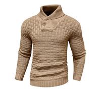 LIAMERHE Pullover Uomo a Collo Alto Aderente Autunno Inverno Maglione Manica Lunga Maglioni con Bottoni Casual Maglia Sweaters Lavorato Top Maglione a Maglia Grossa caffè L