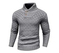 LIAMERHE Pullover Uomo a Collo Alto Aderente Autunno Inverno Maglione Manica Lunga Maglioni con Bottoni Casual Maglia Sweaters Lavorato Top Maglione a Maglia Grossa Grigio L