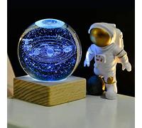 Liamostee 3D Saturno Sfera di Cristallo Luce di Notte per Bambini Palla di Vetro Lampada da Notte con Base in Legno Fantasia Decor Crsytal Ball(Sun)