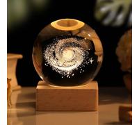 Liamostee 3D Saturno Sfera di Cristallo Luce di Notte per Bambini Palla di Vetro Lampada da Notte con Base in Legno Fantasia Decor Crsytal Ball(Milky Way)