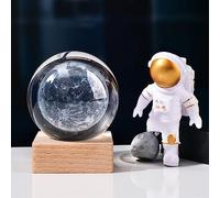 Liamostee 3D Saturno Sfera di Cristallo Luce di Notte per Bambini Palla di Vetro Lampada da Notte con Base in Legno Fantasia Decor Crsytal Ball(Moon)