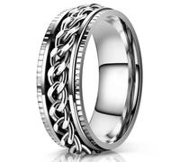 Lian Anelli spinner in acciaio inossidabile per uomini e donne, anelli a catena, anelli a fascia, 8 mm, nero/argento 6-13, Metallo, Nessuna pietra preziosa