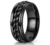 Lian Anelli spinner in acciaio inossidabile per uomini e donne, anelli a catena, anelli a fascia, 8 mm, nero/argento 6-13, Metallo, Nessuna pietra preziosa