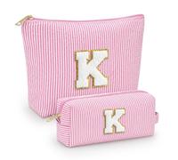 LIAN Borsa per il trucco personalizzata con iniziale, per donne, adolescenti, ragazze, amici, regali di compleanno, rosa, K