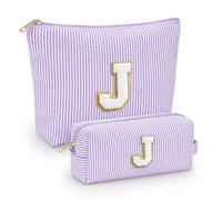 LIAN Borsa per il trucco personalizzata con iniziale, per donne, adolescenti, ragazze, amici, regali di compleanno, Viola, J