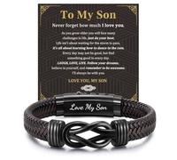 Lian Braccialetto da uomo in pelle intrecciata marrone con incisione personalizzata, regalo per papà, marito, fidanzato, figlio, fratello, nipote, perfetto per festa del papà, compleanno, San