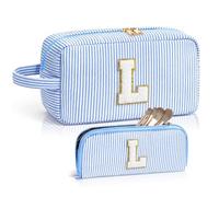 LIAN Preppy - Set di 2 trousse per trucco con iniziali a righe, Blu, L, boemo
