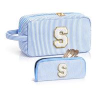 LIAN Preppy - Set di 2 trousse per trucco con iniziali a righe, Blu, S, boemo