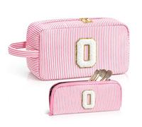 LIAN Preppy - Set di 2 trousse per trucco con iniziali a righe, rosa, O, boemo