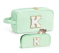 LIAN Preppy - Set di 2 trousse per trucco con iniziali a righe, Verde, K, boemo