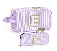 LIAN Preppy - Set di 2 trousse per trucco con iniziali a righe, Viola, E, boemo