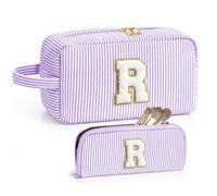 LIAN Preppy - Set di 2 trousse per trucco con iniziali a righe, Viola, R, boemo