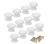 LIANCHEN 12 pezzi Bianca Pomelli per Porta in Legno Rotondo Manopole Bianche Pomelli Bianchi Legno per Mobili, armadio