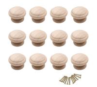 LIANCHEN 12 pezzi Bianca Pomelli per Porta in Legno Rotondo Manopole Bianche Pomelli Bianchi Legno per Mobili, armadio (Naturale, 34mm)