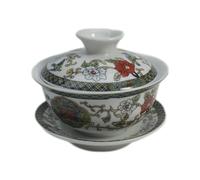Liang Baobao Set di tazze da tè Gongfu in porcellana Gaiwan da 141,7 g con coperchio cinese Sancai con coperchio e piattino (uccello e fiore)