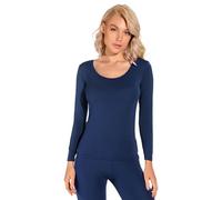Liang Rou Canottiera Semplice Basica Girocollo Collo Elastico Manica Lunga Intimo Sottile da Donna Blu Reale L