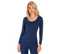 Liang Rou Canottiera Semplice Basica Girocollo Elastico Manica Lunga Intimo Sottile da Donna Blu Reale L