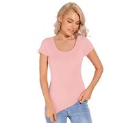 Liang Rou Donna Mini-Ribbed Stretch Scoop Neck T-Shirt M