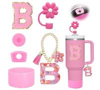 Liangang Set di 6 accessori per tazze Stanley Cup da 30 oz 40 oz con manico, include copertura in silicone per topper, tappo e barca, tappo a prova di spillo, ciondolo per iniziali (rosa B)