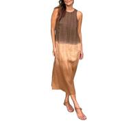 liangp Abito da donna casual lungo in cotone e lino con spacco e gradiente e fantasia batik camicia pizzo donna abito bianco stretto, marrone, XXXL