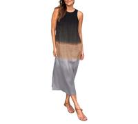 liangp Abito da donna casual lungo in cotone e lino con spacco e gradiente e fantasia batik camicia pizzo donna abito bianco stretto, grigio scuro, M