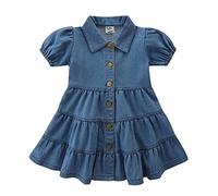 liangp Bambini Bambino Bambino Ragazza Primavera Estate Solido Senza Maniche Jeans Principessa Abito Gonna Tulle Glitter, A-blu, 4-5 Anni