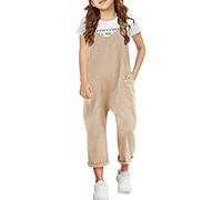 liangp Tuta senza maniche casual per ragazze, spalline spaghetti, tuta larga, pantaloni lunghi con tasca, tuta 1 pezzo per bambini, cachi, 6-7 Anni