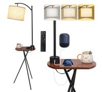 lianheng Lampada da terra con tavolo e caricatore, lampada da terra moderna a treppiede con ripiani, lampada da terra LED dimmerabile con telecomando per soggiorno, camera da letto