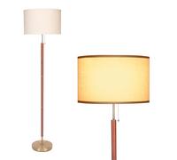 lianheng Lampada da terra moderna di metà secolo, lampada da terra in legno per il soggiorno con paralume in lino beige per l'ufficio, la camera da letto e lo studio (lampadina non inclusa)