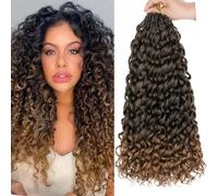 LianLian GoGo - Extension di capelli ricci all'uncinetto, 45,7 cm, da donna, 8 confezioni da 8 ciocche di capelli ricci da spiaggia, ondulate, con passanti, ondulate oceaniche