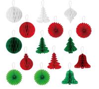LIANRISES 15 Pezzi Albero Di Natale A Nido D'ape Decorazioni Natalizie Albero In Carta Honeycomb Decorazione Ornamento Di Natale A Nido D'ape
