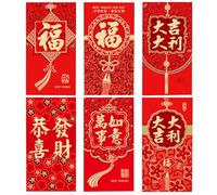 LIANRISES 36 Pezzi 9x17cm Buste Rosse Per Il Capodanno Cinese, Buste Rosse Del Capodanno Tradizionali, Contanti, Per Feste, Matrimoni, Anno Lunare Cinese, Festival Di Primavera, 6 Disegni