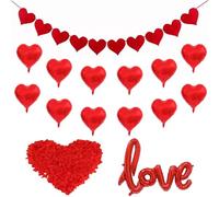 LIANRISES San Valentino Decorazioni, 12 Pezzi Palloncini Cuore Rosso, Kit Romantico, 500 Petali Di Rosa Finti, 1 Love, 1 Banner, E Nastro, Proposta Di Matrimonio, Fidanzamento, Compleanno,Anniversario