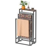 LIANTRAL Portasciugamani autoportante, 3 ripiani per asciugamani da bagno con ripiano portaoggetti, supporto per asciugamani da interno ed esterno, portasciugamani per bagno, rustico marrone e nero