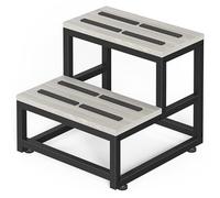 LIANTRAL Scaletta per adulti e bambini, scaletta 2 gradini, in acciaio resistente e robusto legno, supporta fino a 200 kg, sgabello per letto alto, cucina, bagno, grigio