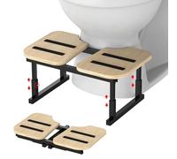 LIANTRAL Sgabello da toilette per adulti, pieghevole, antiscivolo, in legno e metallo, ergonomico, per bagno, per emorroidi, pancia gonfia, stitichezza, colore naturale